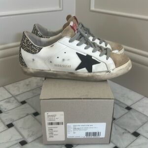 Golden Goose White with Black Star Sneakers with Glitter Heel EU 39 size
